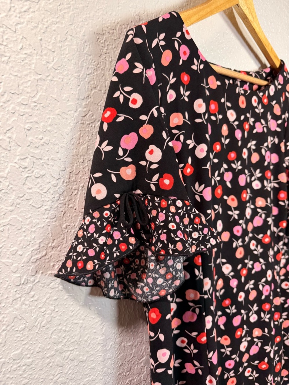 Talbots Black Floral Midi Dress with Pink and Coral Blooms size 14 - Picture 4 of 6